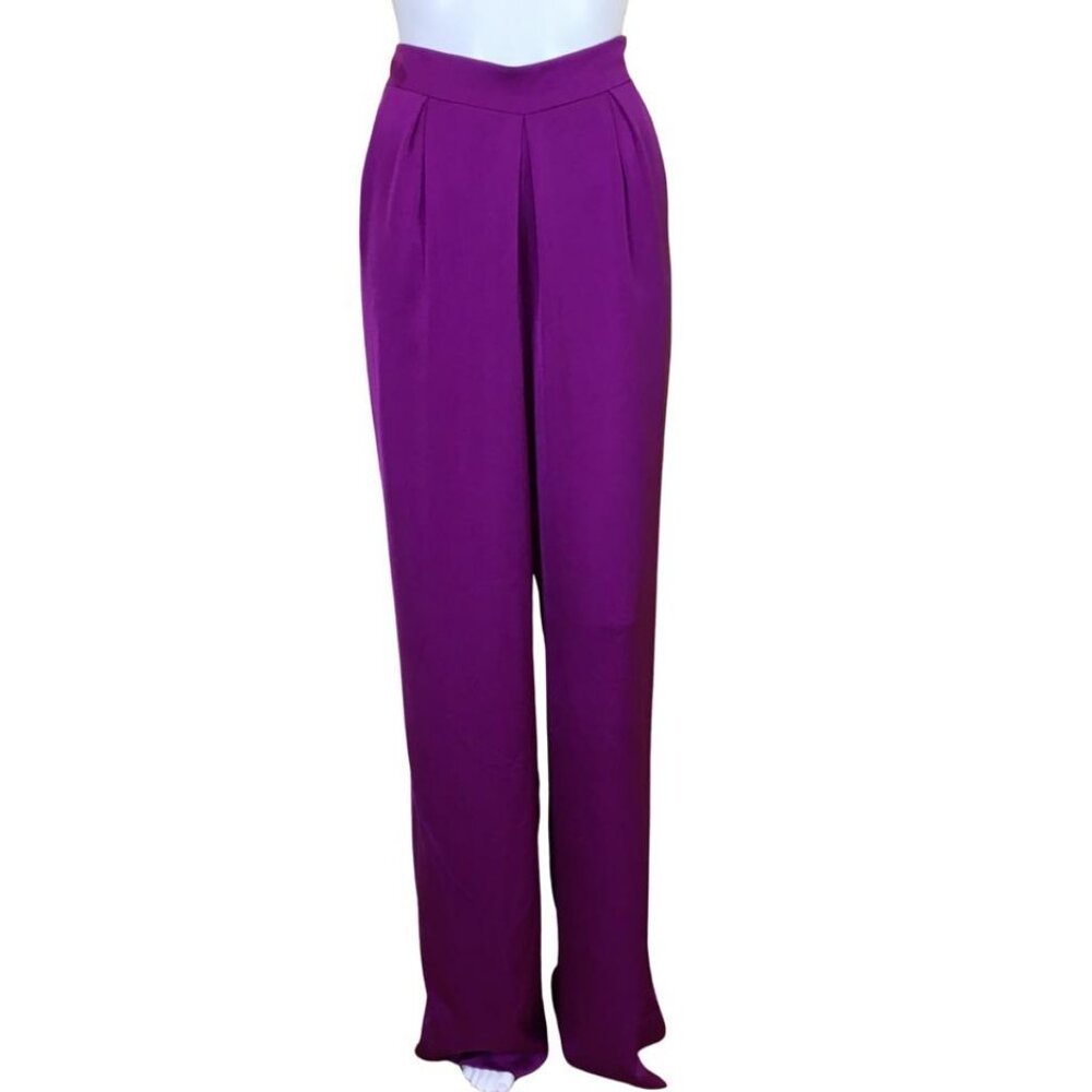New Ramy Brook Women's Satin Iris Pants Wide Leg Silhouette Purple Sz 6